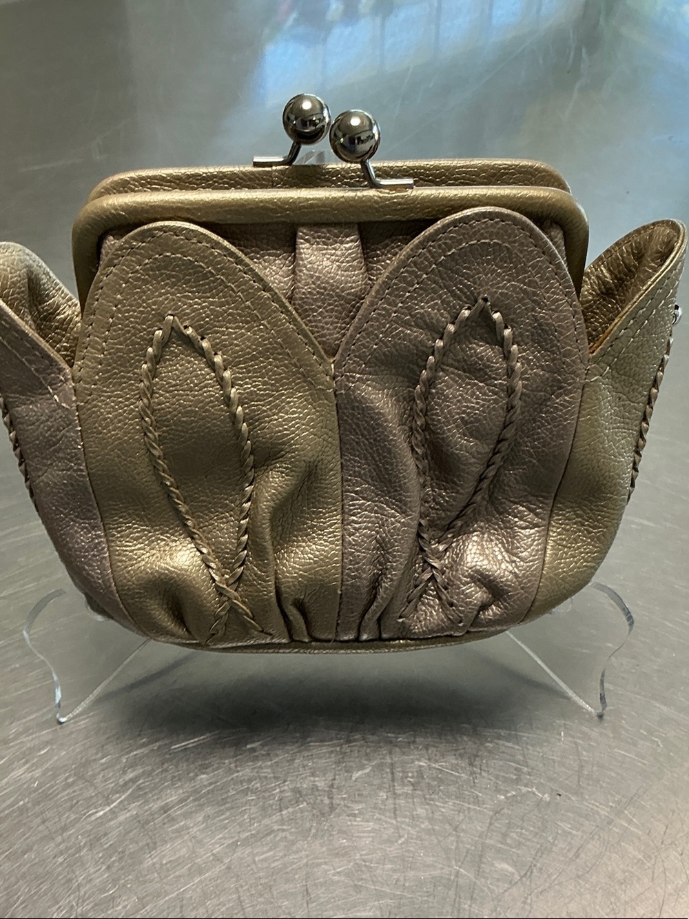 Brighton gold stitched leather “Tulip” tiny purse